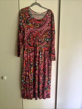 Boden Multi-Color Pink Paisley Long-Sleeve Midi Dress